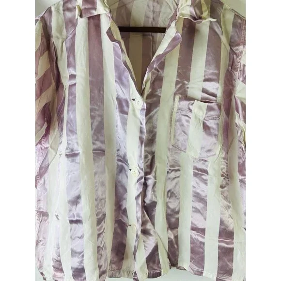 Vintage 60s Satin Stripe Boxy Button Shirt Blouse Mod Coquette - Picture 3 of 5